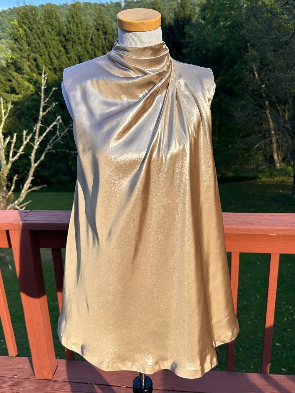 Anthropologie Sleeveless Liquid Shine Mini Dress Gold NWT